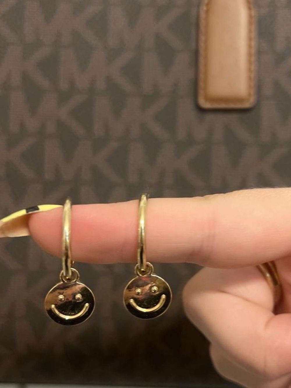 aerie Gold Smiley Charm Hoop Earrings